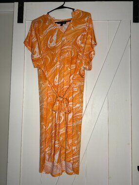 Lexington Avenue Orange & White Marble Swirl Print Wrap-Front Dress - Size XL